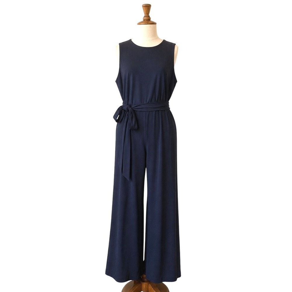 Lauren Ralph Lauren Navy Onepiece Jumpsuit Sz. 16 NEW Wide Leg Tie Waist Jersey